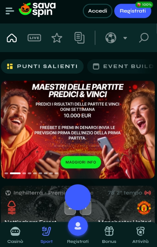 Promo settimanale con premi fino a 10.000 EUR Banner Savaspin con due utenti che festeggiano mentre leggono il testo sul concorso settimanale da 10.000 EUR