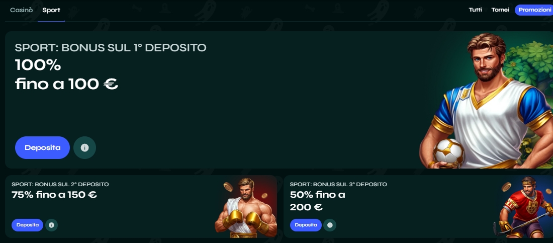 Offerte bonus sportivi Savaspin Pagina bonus sportivi Savaspin con promozioni sul primo deposito e personaggio maschile illustrato